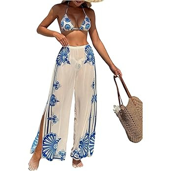 SHENHE Women's 3 Piece Swimsuits with Pants Triangle Halter String Bikini Set and Cover Up | Amazon (US)