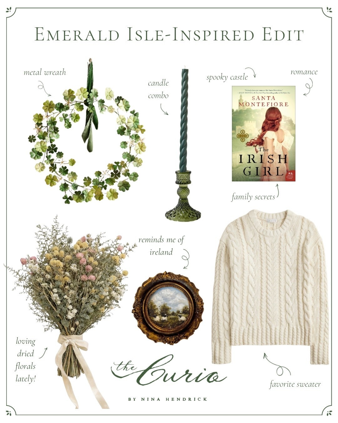 ☘️ Today’s Curio is inspired by St. Patrick’s Day next month and my love of all things Irish. We visited Ireland nine years ago and I still think about it all the time. Until I make it back, I’m bringing little pieces of the Emerald Isle into my home and life.