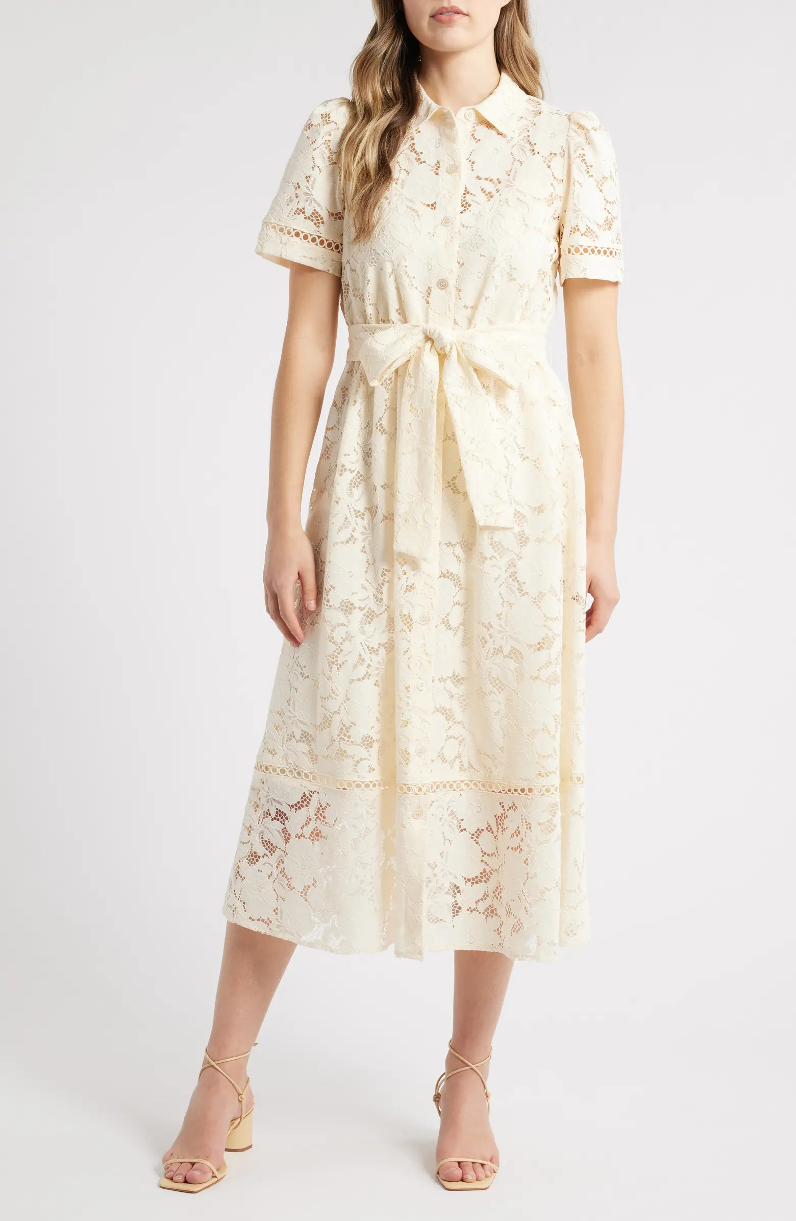 Lace Tie Waist Shirtdress | Nordstrom
