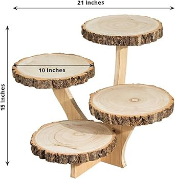 15 in Brown 4 Tier Round Natural Wood Cupcake Dessert Stand | Wooden Cup Cake Stand for Birthday ... | Amazon (US)