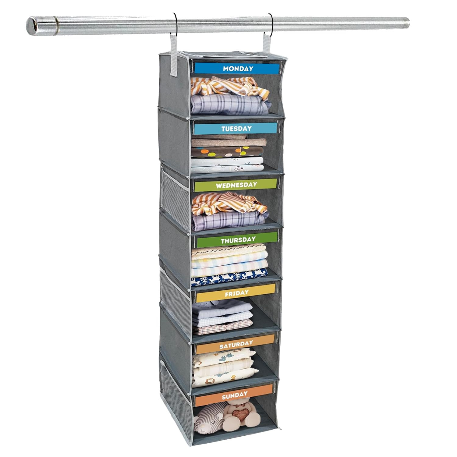 7 Shelves Hanging Closet Organizer, a Shelf for Every Day of The Week, Foldable Hanging Storage w... | Amazon (US)