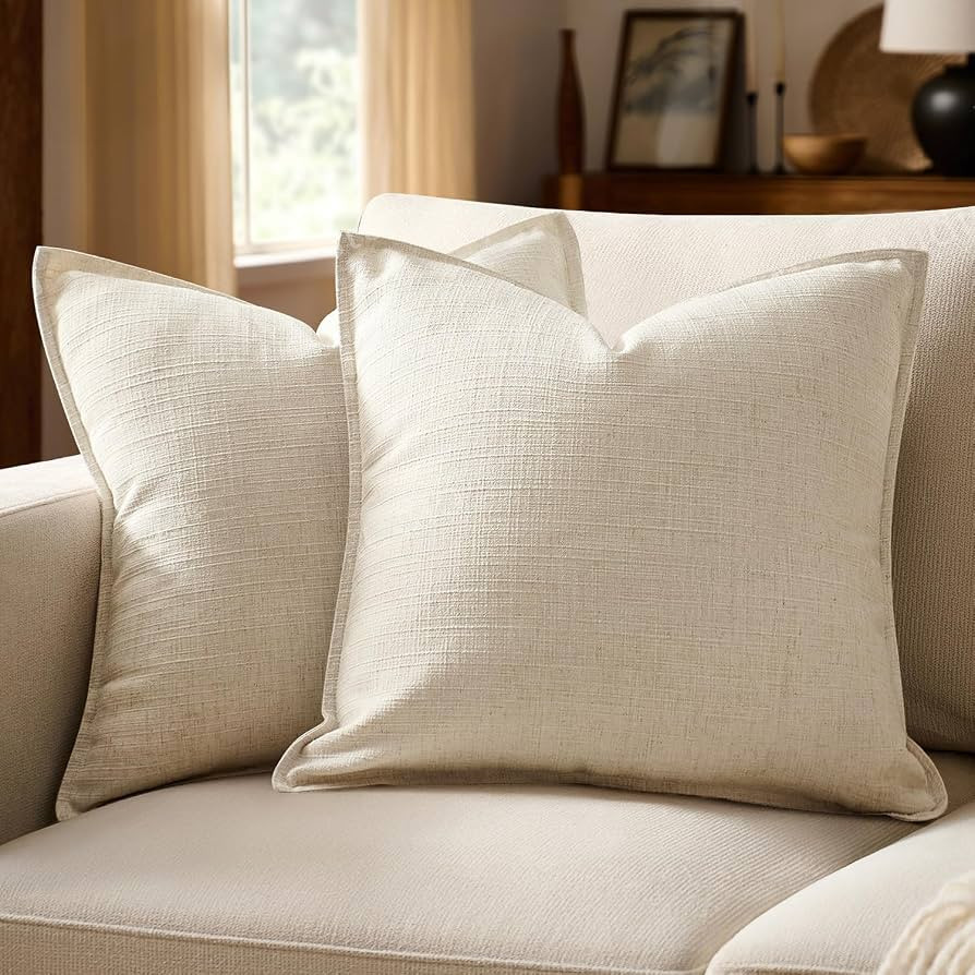 MIULEE Pack of 2 Thick Textured Couch Throw Pillow Covers, Natural Beige Decorative Pillow Covers... | Amazon (US)