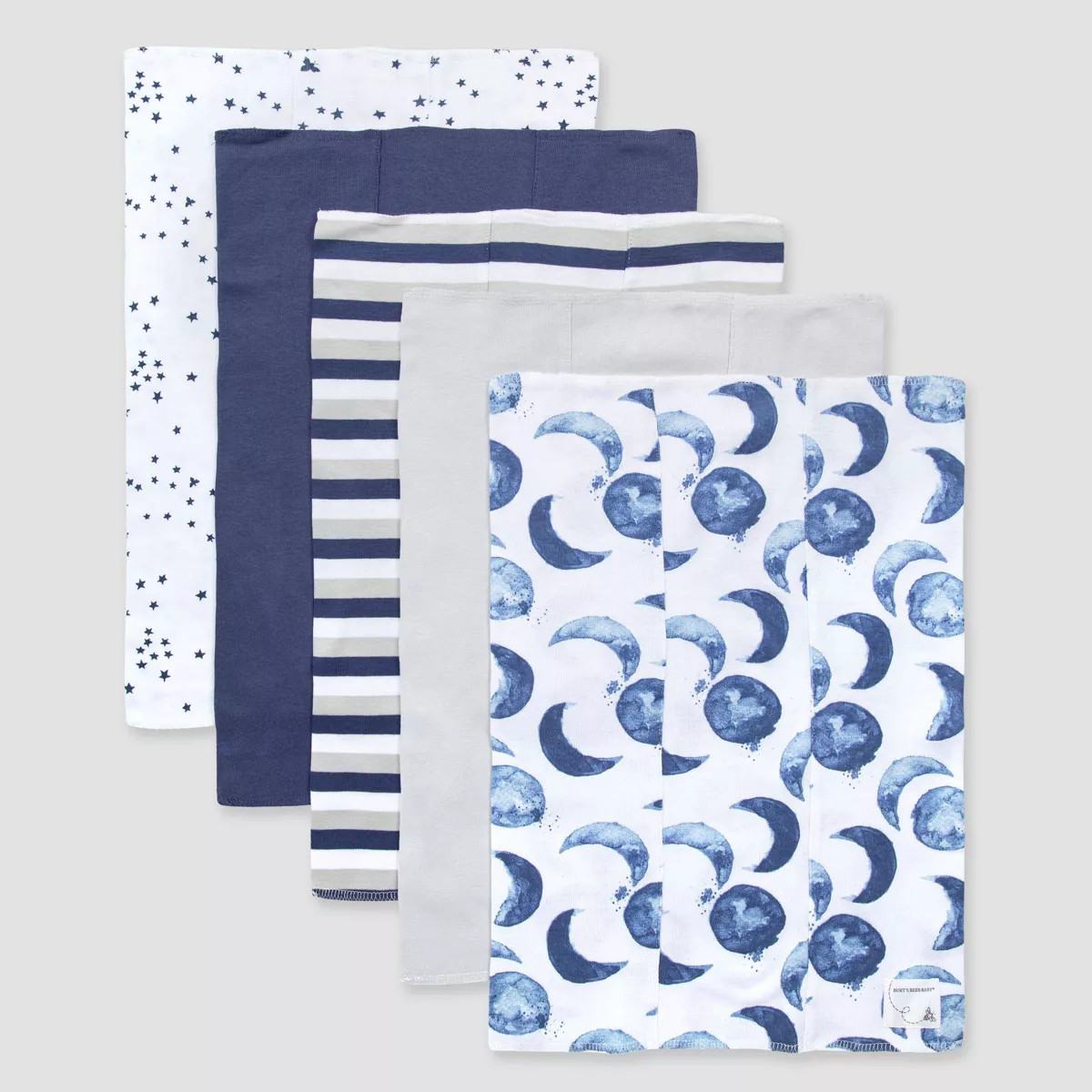 Burt's Bees Baby® Boys' 5pk Hello Moon Burp Cloth - Navy | Target