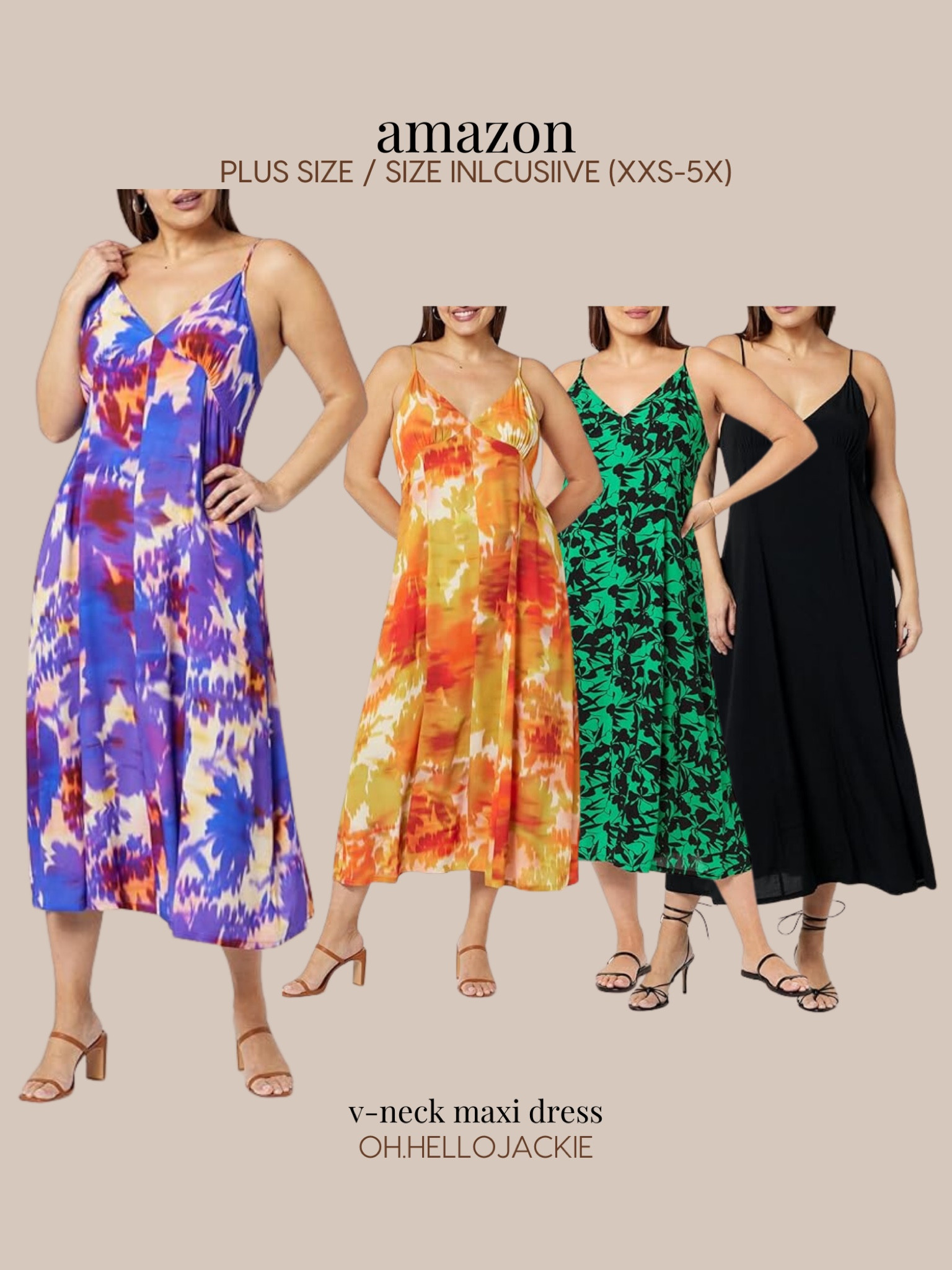 Affordable AMAZON finds! Plus size and size inclusive - XXS to 3X, 4X, 5X TRUE TO US SIZES.

Slinky V Neck Cami Style Maxi Long dress. Available in so many colors in addition to the ones shown here. Bright blue purple abstract floral pattern, orange and yellow abstract water color, green and black floral botanical pattern, slink sexy black maxi dresss

#LTKPlusSize #LTKFindsUnder100 #LTKMidsize