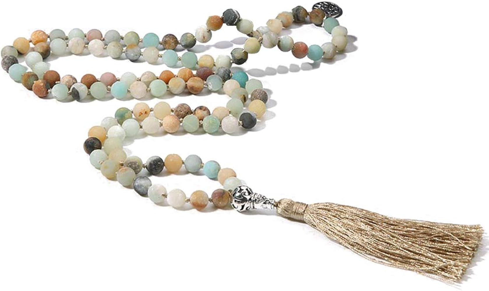 BALIBALI 108 Mala Beads Necklace Semi-Precious Gem Stones Meditation Necklace 108 Hand Knotted Ja... | Amazon (US)