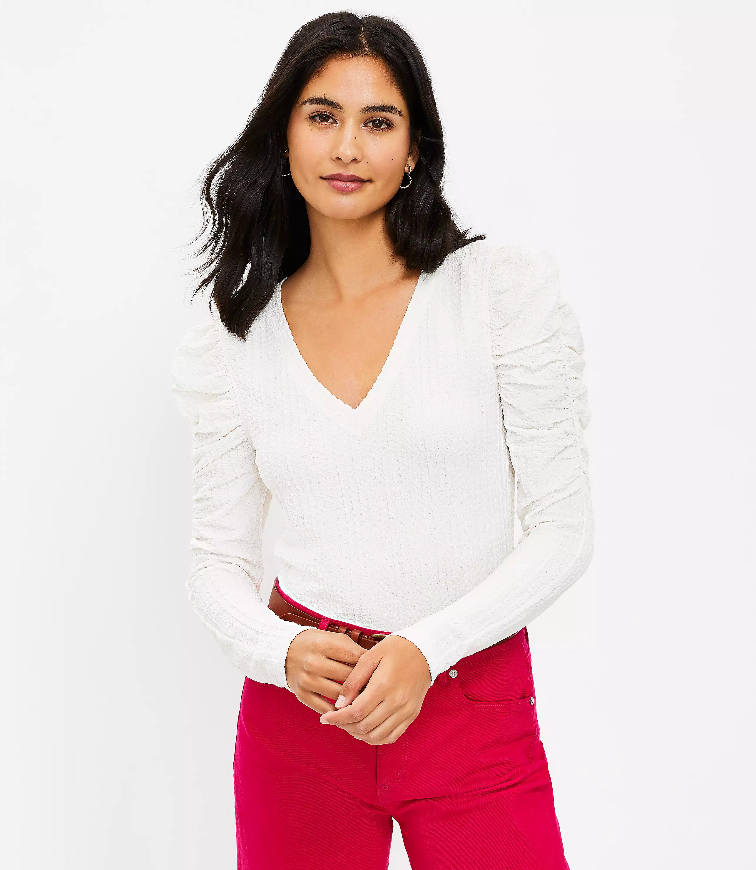 Petite Shirred Puff Sleeve Top | LOFT