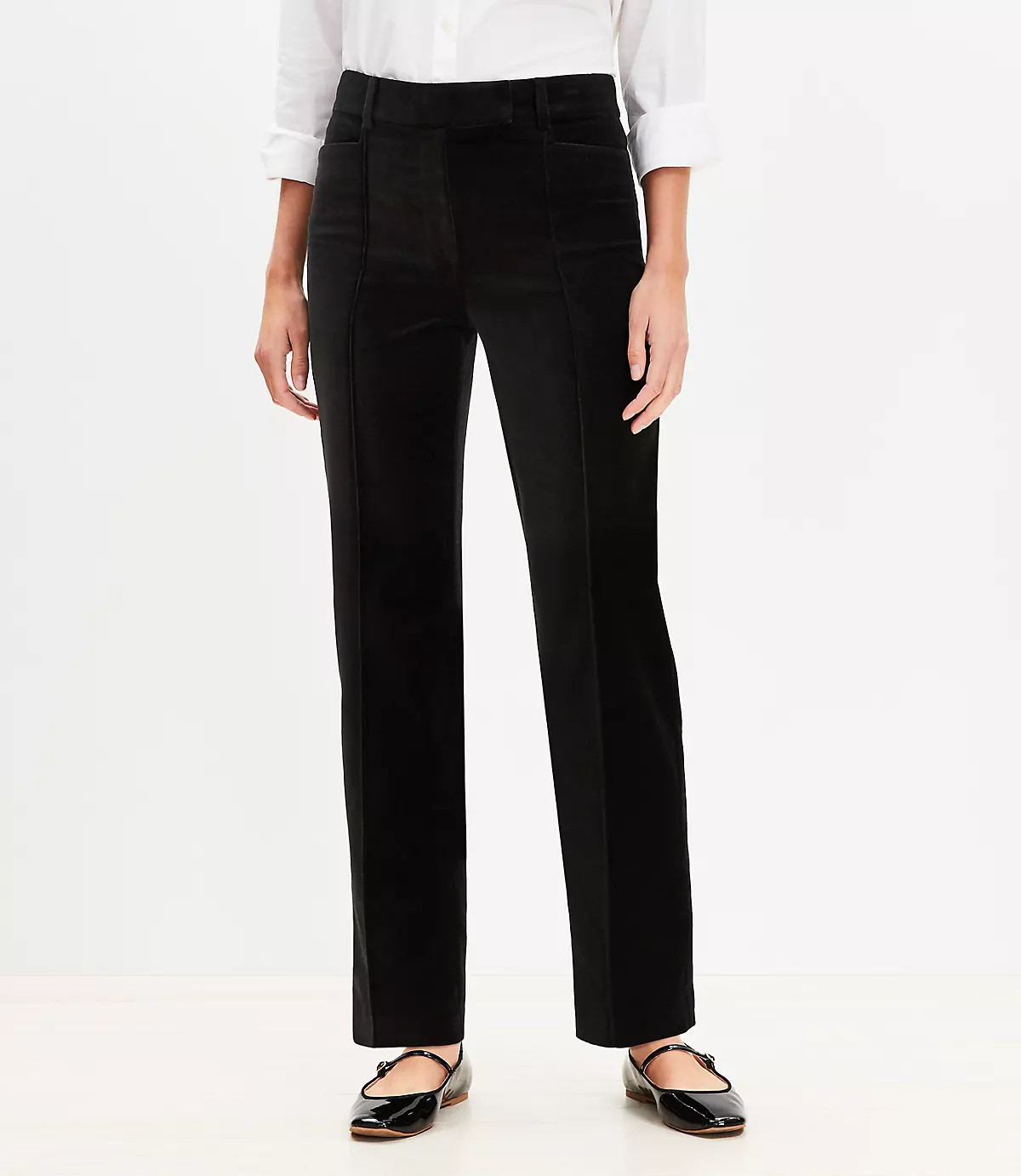Pintucked Full Length Straight Pants in Velvet | LOFT