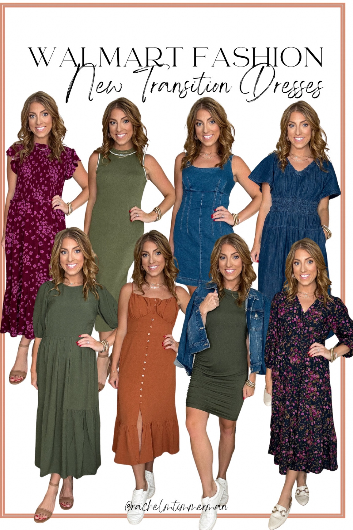 NEW WALMART DRESS ARRIVALS 😍 that transition perfectly to fall. #WalmartPartner ❤️ I’m so excited to partner with Walmart today to share eight new @walmartfashion dress arrivals that are absolutely gorgeous. There are details and features to each of these that I absolutely LOVE and y’all won’t believe the quality, especially for these price points. They all come in multiple color/print options. For sizing, I’m 5’2 and normally wear a xs/a in Walmart Fashion. #WalmartFashion @shop.LTK #liketkit 

Dress one: size down a size 
Dress two: TTS 
Dress three: TTS 
Dress four: size down a size 
Dress five: size down a size 
Dress six: TTS 
Dress seven: TTS 
Dress eight: size down a size 

Walmart Fashion. Walmart Finds. LTK under 50. Walmart shopping. Affordable fashion. Fall transition outfits. Teacher style. 