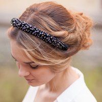 Beaded Headband Black Beaded Crystal Hair Accessory Bridesmaid Classic Black | Etsy (US)