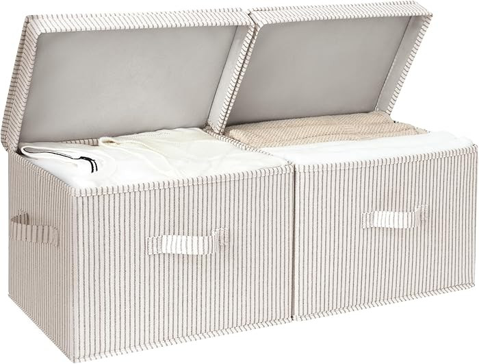 StorageWorks Fabric Storage Bins with Lid, Decorative Storage Boxes for Shelves, Stackable Closet... | Amazon (US)