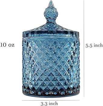 Sizikato Diamond Faceted Crystal Glass Candy Jar with Lid, Blue Decorative Jar, Jewelry Box, Cott... | Amazon (US)