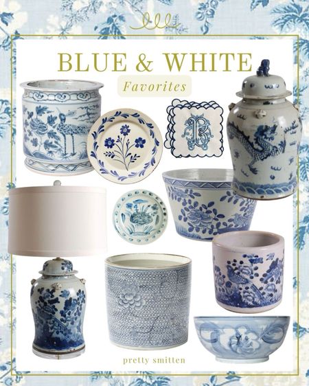 Blue and white vase, blue and white plates, ginger jar, monogrammed cocktail napkins, blue and white table lamp, grandmillennial style, traditional style, home decor 

#LTKhome #LTKstyletip #LTKover40