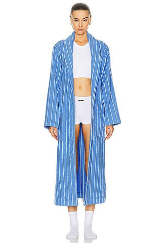 Tekla Classic Bathrobe in Marseille - Blue. Size S (also in XS). | FWRD 