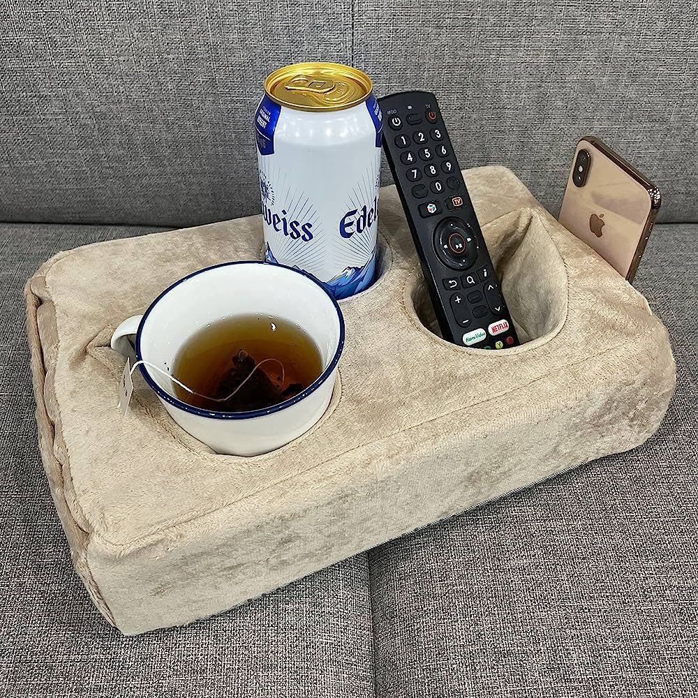 Couch Cup Holder Pillow, Couch Drinks Remotes Holder for Center of Couch, for Sofa, Bed, RV, Car... | Amazon (US)
