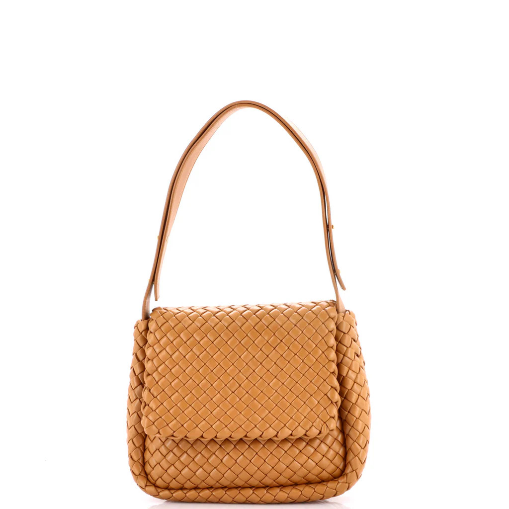 Cobble Flap Shoulder Bag Padded Intrecciato Leather Small | Rebag