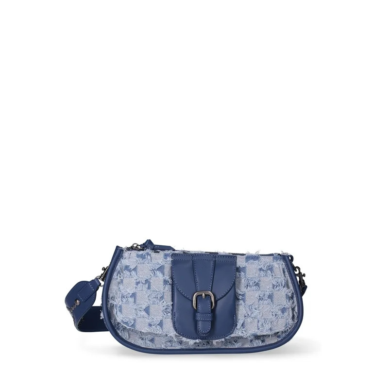 No Boundaries Women's Buckle-Detailed Saddle Mini Bag Denim | Walmart (US)