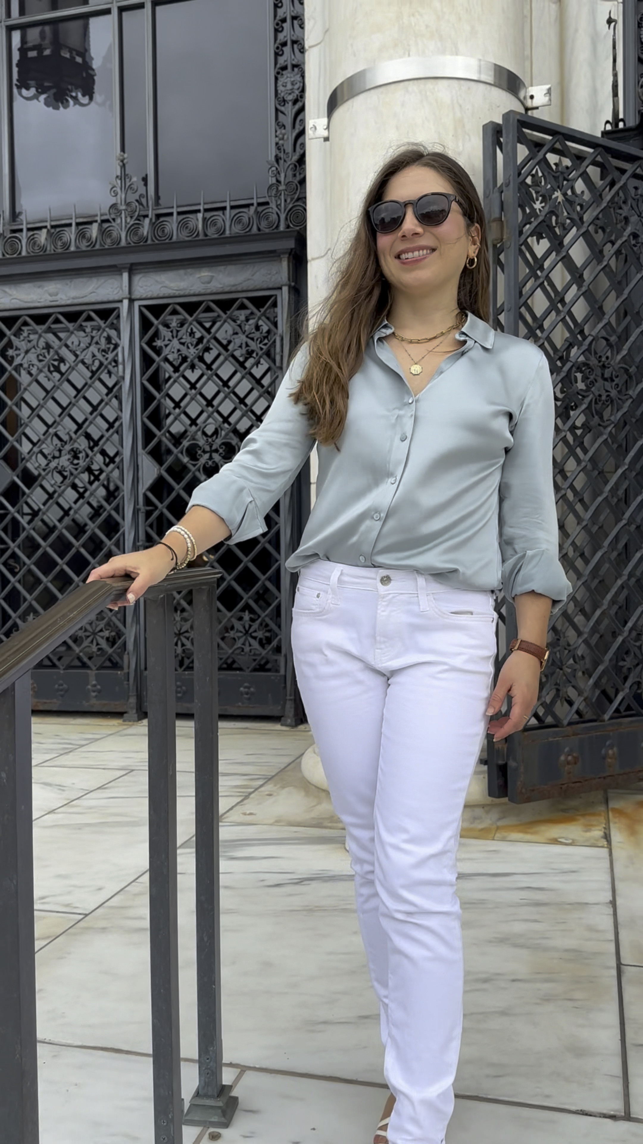 #ad Im in love with this sage green silk blouse from @shopravella it’s so luxurious. I’ve linked it plus a couple of my other favs in my LTK Shop so you can shop directly there #ravella #LaDolceVita