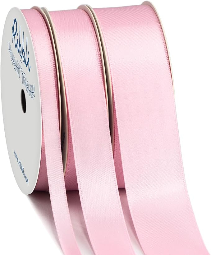 Ribbli 3 Rolls Double Faced Solid Satin Light Pink Craft Ribbon,Total 30 Yards,(1/4 Inch x 10-Yar... | Amazon (US)