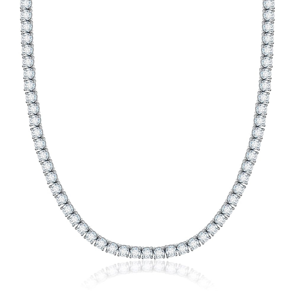 Unisex Sterling Silver 4mm Cubic Zirconia Tennis Necklace Available in 16"-36" … | Amazon (US)