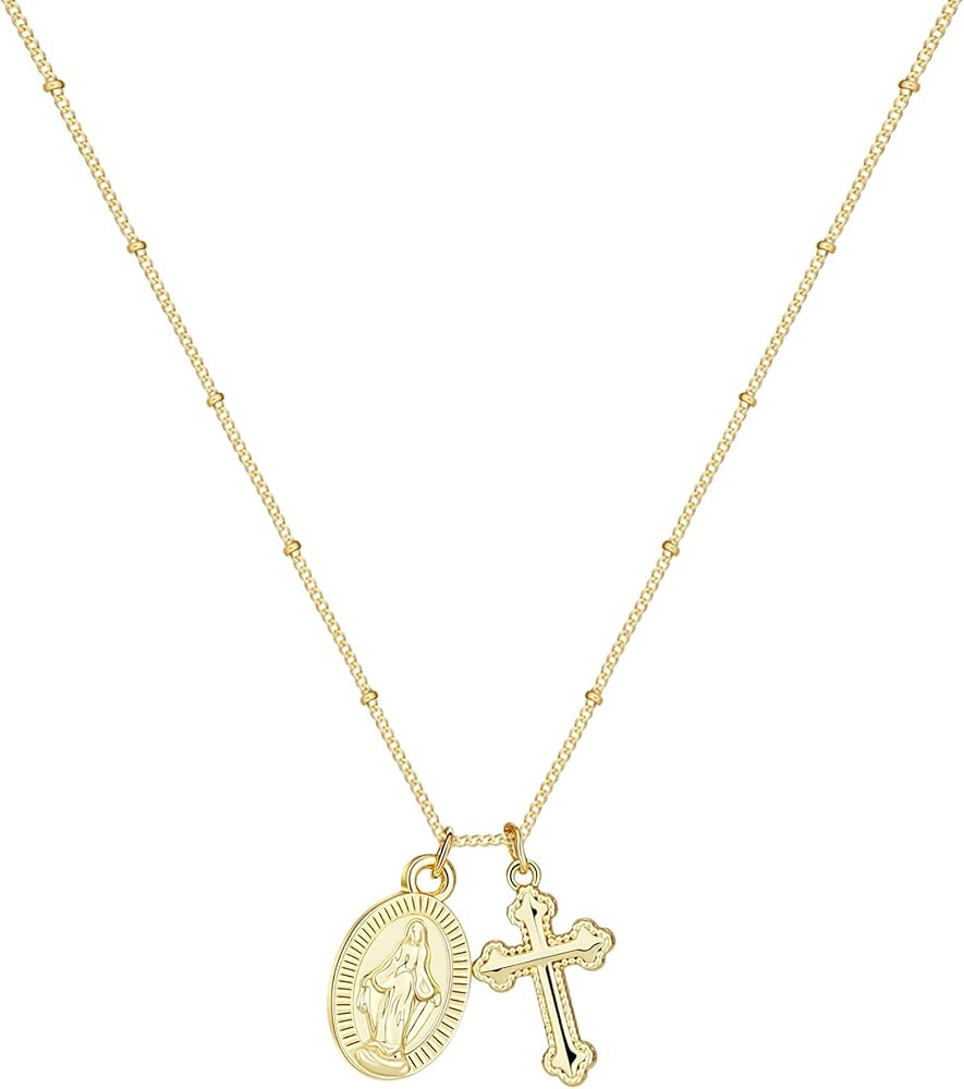 Rotnso Cross Necklace for Women 14K Gold Silver Plated Dainty Small Cross Pendant Choker Simple T... | Amazon (US)