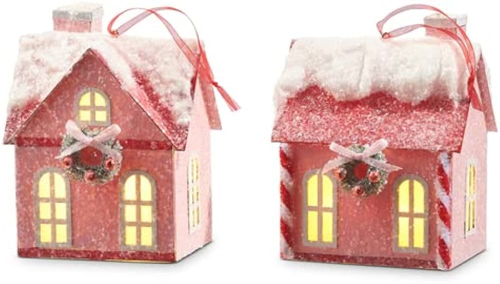 Raz Imports 2023 Jingle & Cocoa 5" Lighted Pink House Ornament, Asst of 2 | Amazon (US)