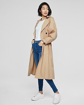 Belted Balloon Sleeve Pleated Trench Coat | Express