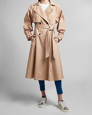 Belted Balloon Sleeve Pleated Trench Coat | Express