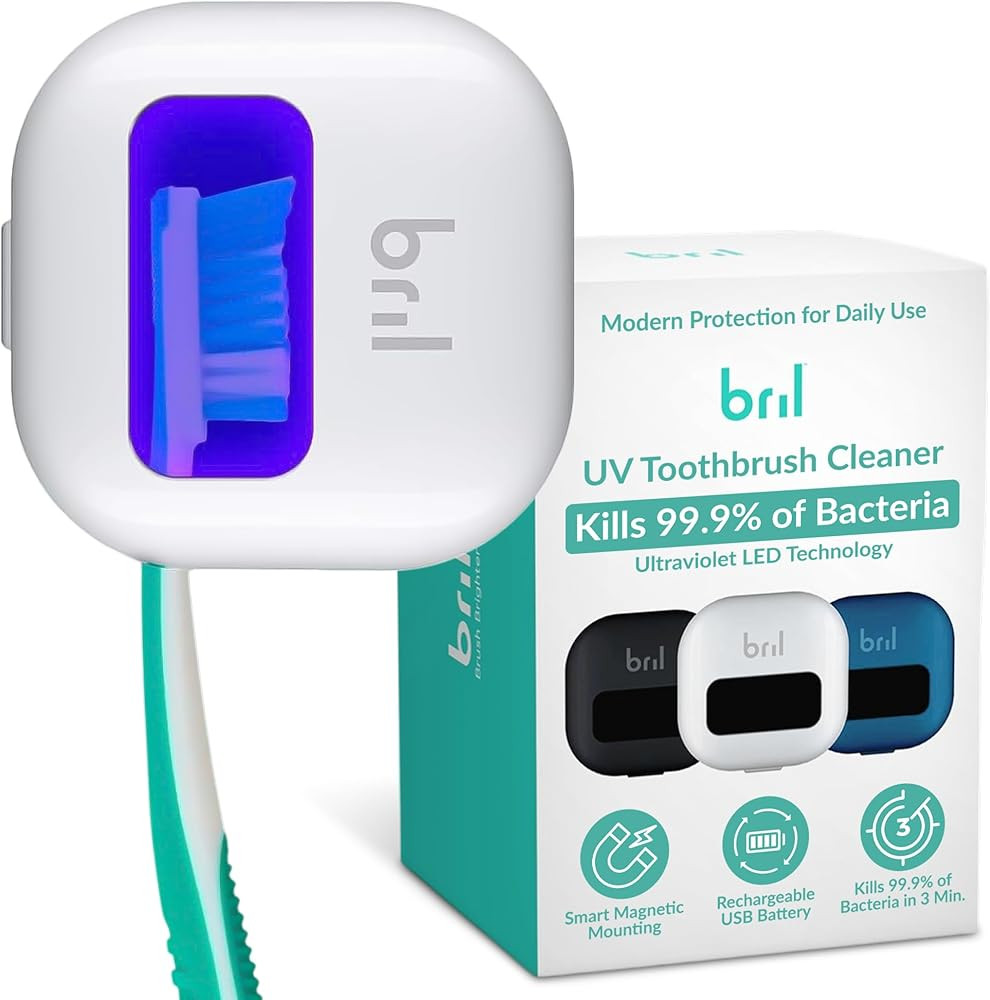 Bril UV-C Toothbrush Sanitizer and Holder \u2013 Wall Mounted, Rechargeable, 30-Day Battery, Magn... | Amazon (US)