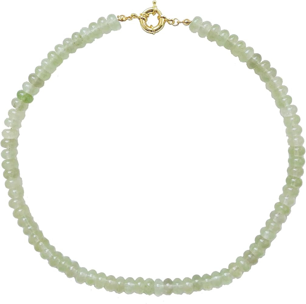 Beaded Gemstone Necklace for Women, Pure Color Boho Bead Choker Natural Stone Surfer Beach Rainbo... | Amazon (US)