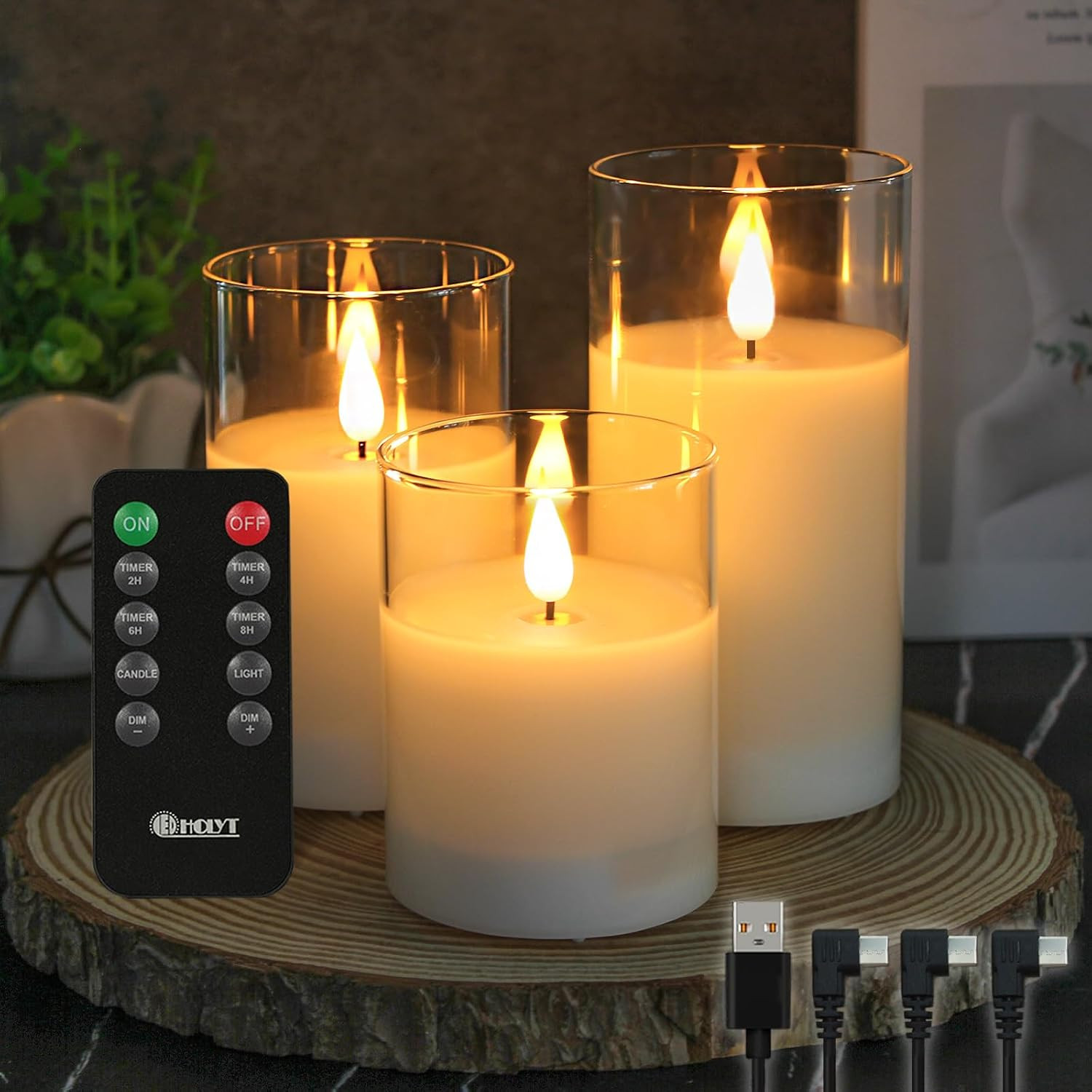 Glass Rechargeable LED Flickering Flameless Candles with Remote and Timer | Amazon (US)