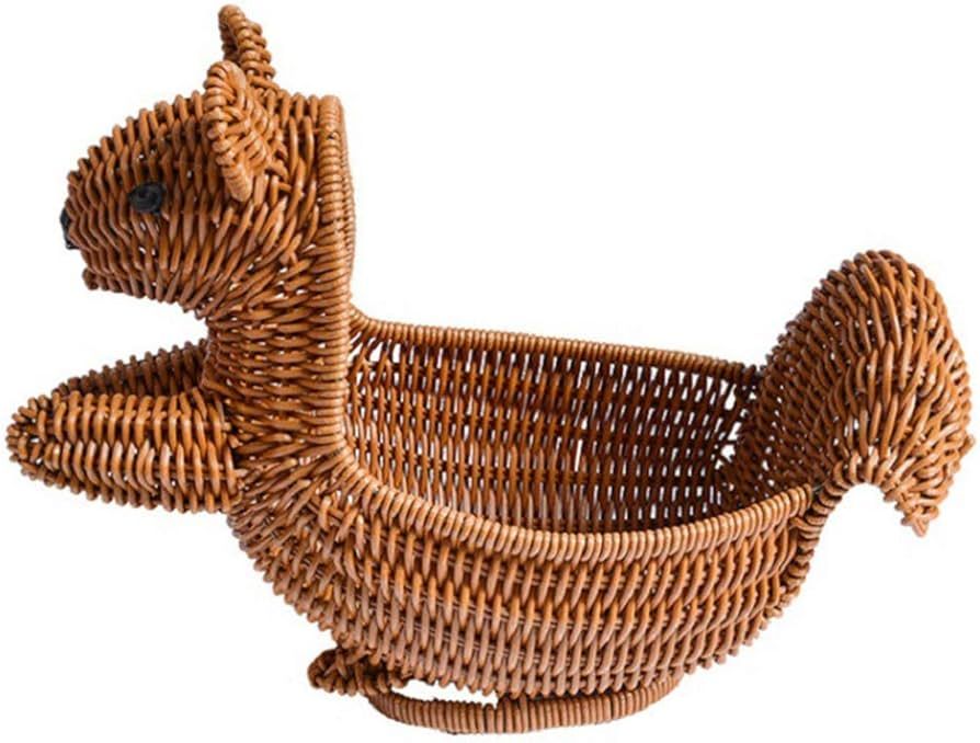 Handwoven Rattan Storage Basket Organizer Squirrel Shape Woven Wicker Basket Food Fruit Vegetable... | Amazon (US)