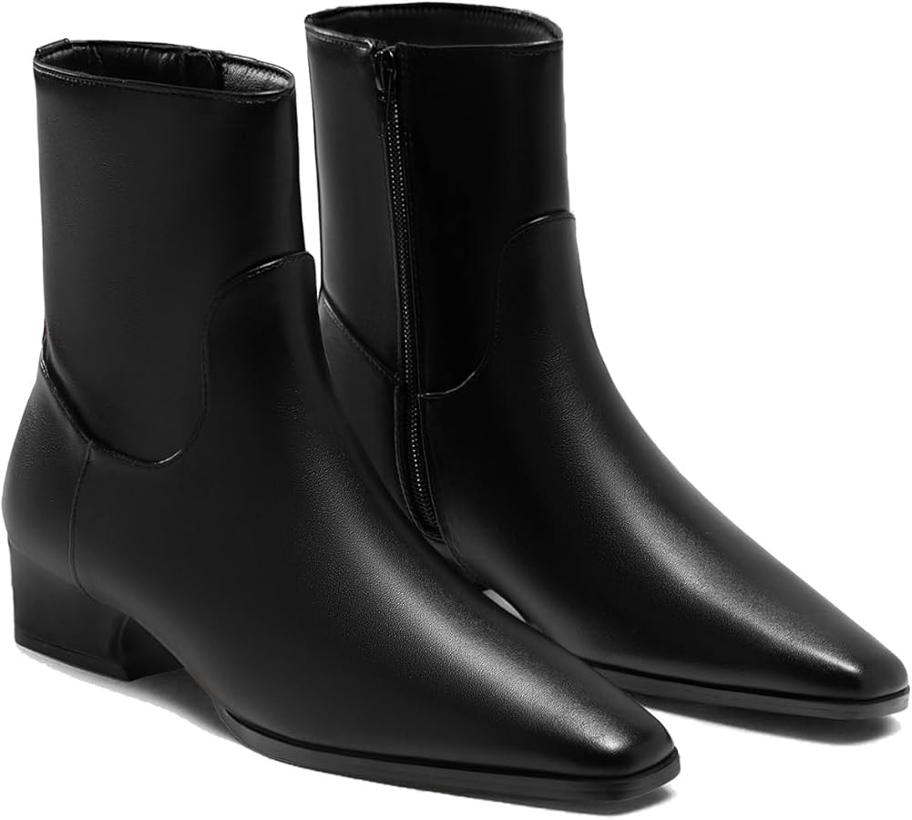 Coutgo Womens Booties Low Heel Ankle Boots Square Pointed Toe Chunky Heel Side Zipper Dressy Fall... | Amazon (US)