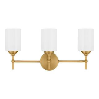 Home Decorators Collection Ayelen 3-Light Matte Brass Modern Bathroom Vanity Light with Opal Whit... | The Home Depot