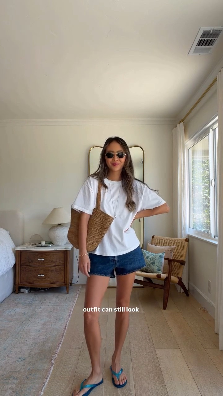 jean shorts go up a size 
tee size xsmall
sandals go up a size