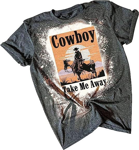 Cowboy Take Me Away T-Shirt for Women Western Cowboy Vintage Graphic T Shirt Travel Tees Country Mus | Amazon (US)