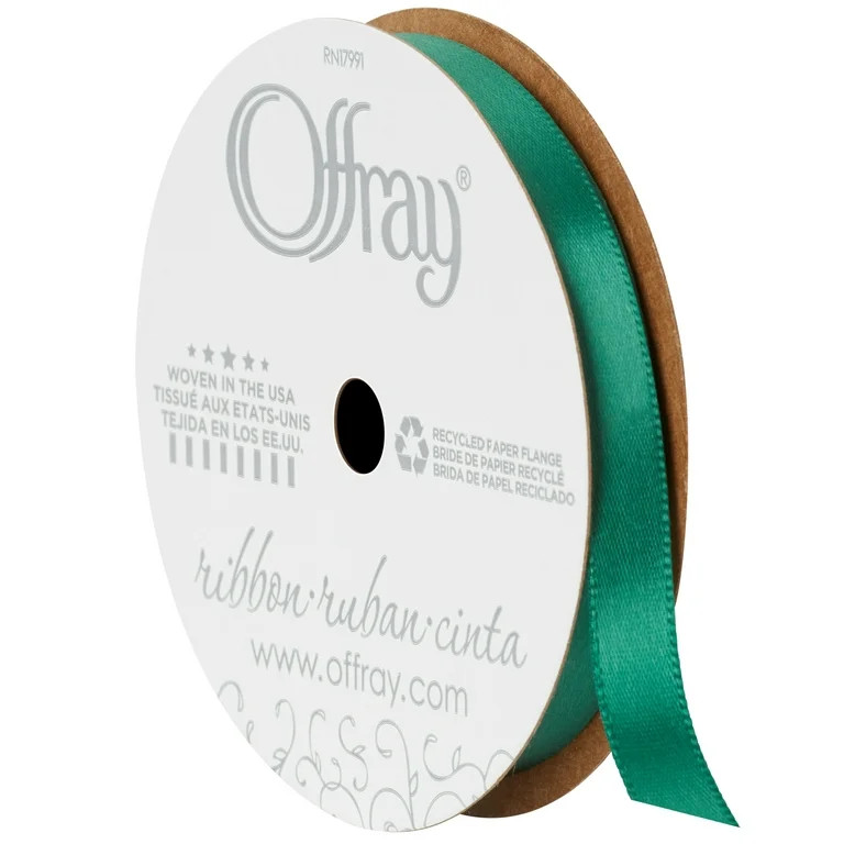 Offray Ribbon, Forest Green 3/8 inch Single Face Satin Polyester Ribbon, 18 feet | Walmart (US)