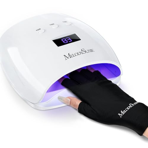 MelodySusie 54W UV LED Nail Lamp with UV Gloves Kit, Professional Nail Light for Gel Nails Fast Curing with Auto Sensor & 3 Timer Setting, UPF50+ Anti UV Glove for Nail Art Manicure Protection | Amazon (US)