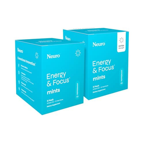 Neuro Energy & Focus Mints Bundle – Original (72 Count 6‑Pack) + Extra Strength (72 Count), Peppermint Flavor – Sugar‑Free Nootropic Cognitive Supplement with Natural Caffeine, L‑Theanine & B12/B6 | Amazon (US)
