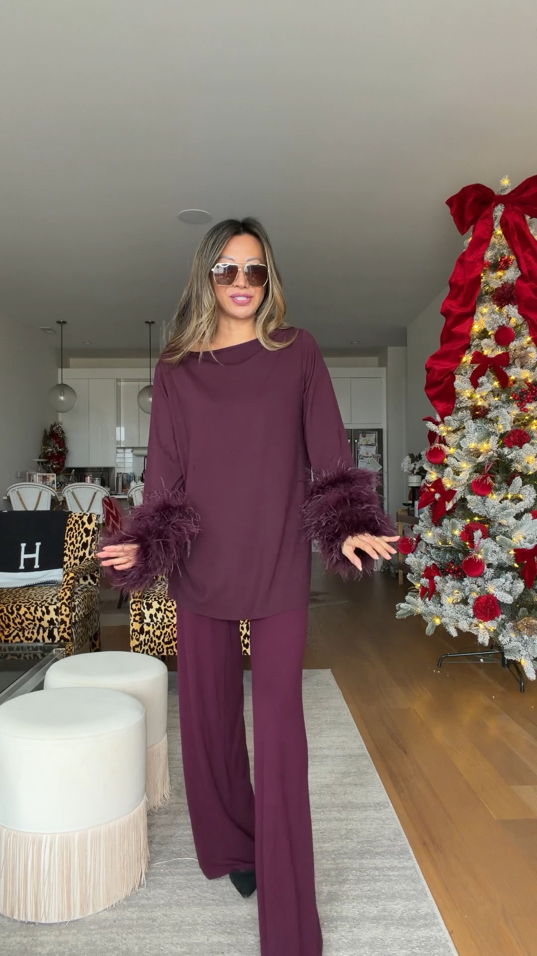 Feather top and knit pants. Such a great holiday outfit. Size small  

#LTKHoliday