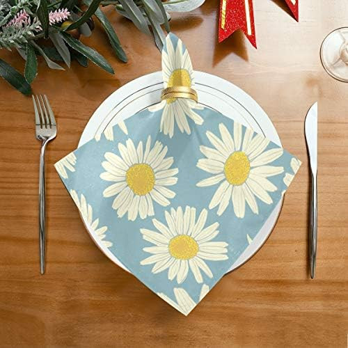 Vnurnrn Daisy Blue Flower Cloth Napkin Set of 4 Soft Reuseable Polyester Table Napkin Washable Li... | Amazon (US)