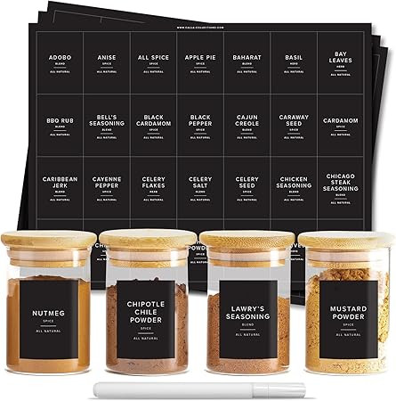 230 Black Spice Labels by ThreeKin | Waterproof & Oil-Resistant Pre-Printed Stickers for Spice Ja... | Amazon (US)