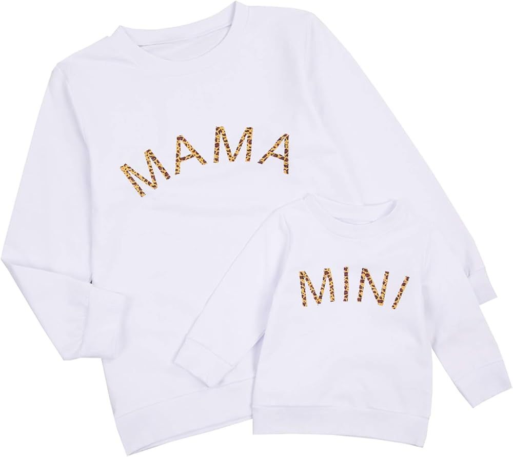 Mommy and Me Matching T-Shirt Letters Print Long Sleeve Pullover Sweater Tops Blouse Family Fall ... | Amazon (US)