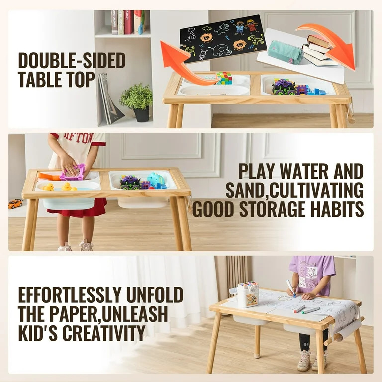 KFFKFF Children Sensory Table, Kids Interactive Desk with 3 Collapsible Organizers & Paper Dispen... | Walmart (US)