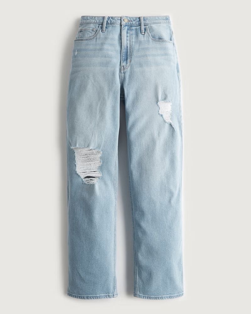 Girls Ultra High-Rise Ripped Light Wash Dad Jeans from Hollister | Hollister (US)