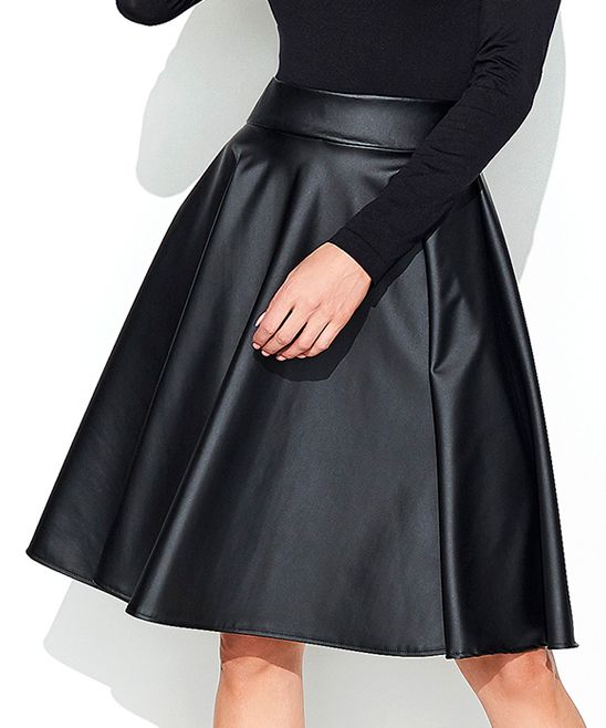 Black Faux Leather A-Line Skirt - Women | zulily