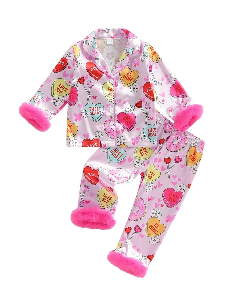 BemeyourBBs 2Pcs Kids Toddler Baby Girl Silk Stain Valentine Day Pajamas Sets PJS Sleepwear Long ... | Walmart (US)