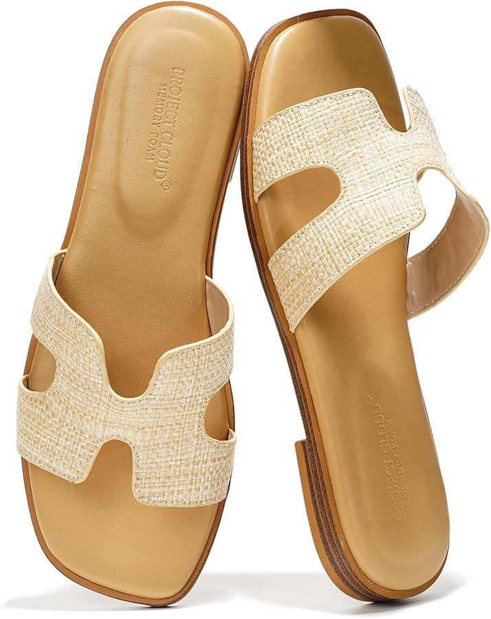 Project Cloud Fashion Flat Summer Sandals for Women 2025 - Leather Womens Sandals Comfortable Mem... | Amazon (US)
