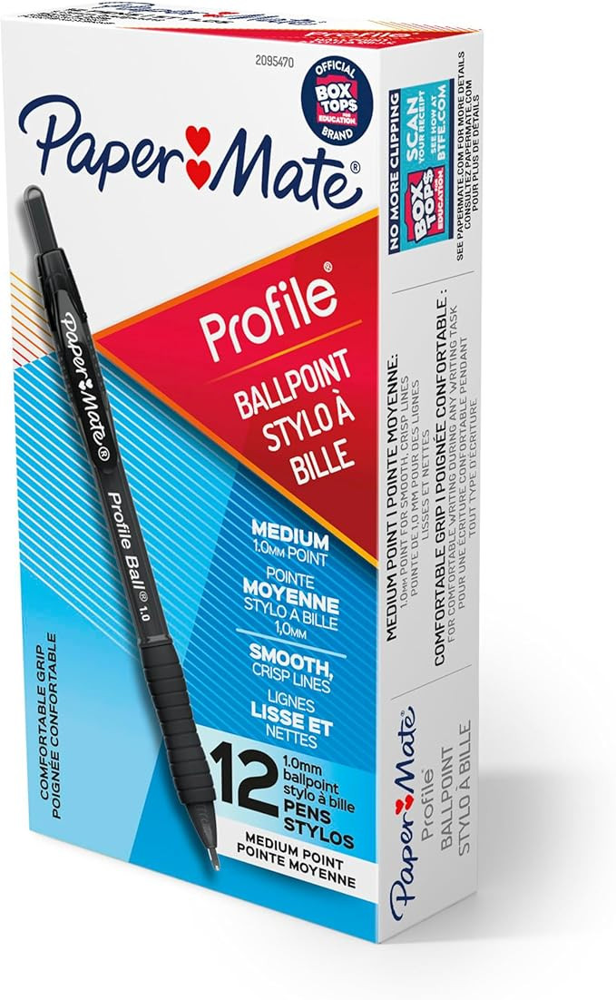 Paper Mate Ballpoint Pen Profile Retractable Pen Medium Point (1.0mm) Black 12 Count | Amazon (US)