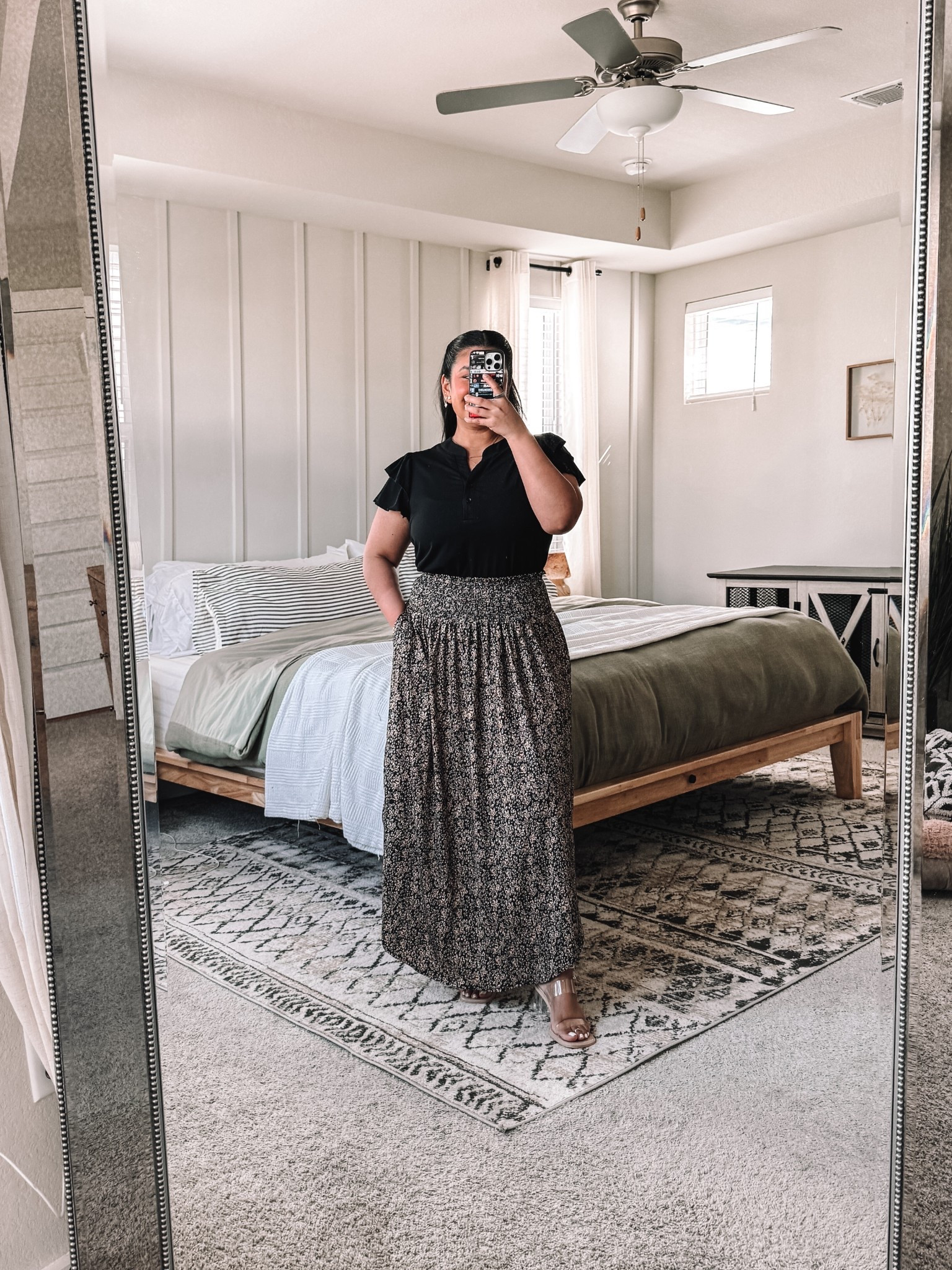 I’m 5’1”, size 12 // wearing a large in the top and skirt. Both true to size! Skirt color is Floral Black Gold. // Shoes are true to size. 

#LTKMidsize #LTKFindsUnder50 #LTKPetite