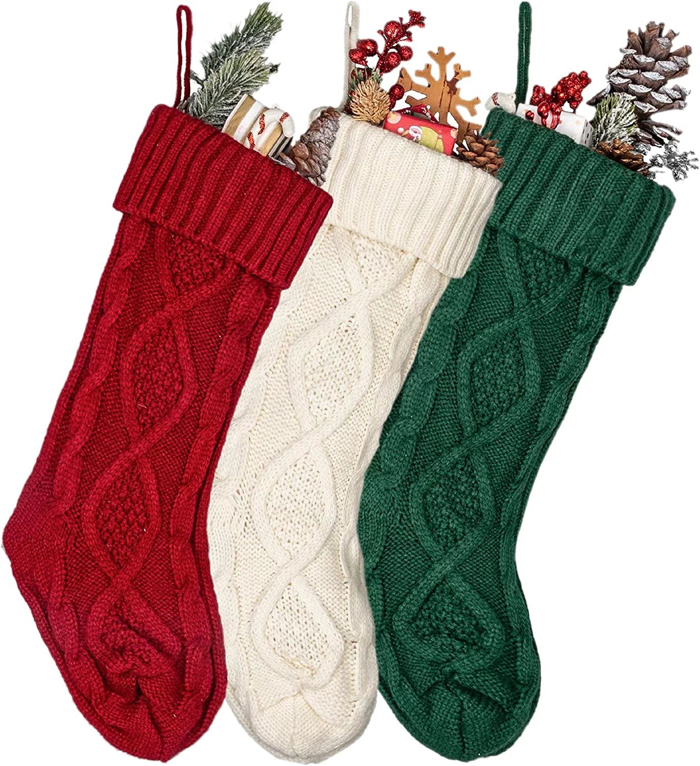 3 Pack Knit Knitted Christmas Stockings Hand Stocking Decorations for Christmas 17" Hanging Socks... | Walmart (US)